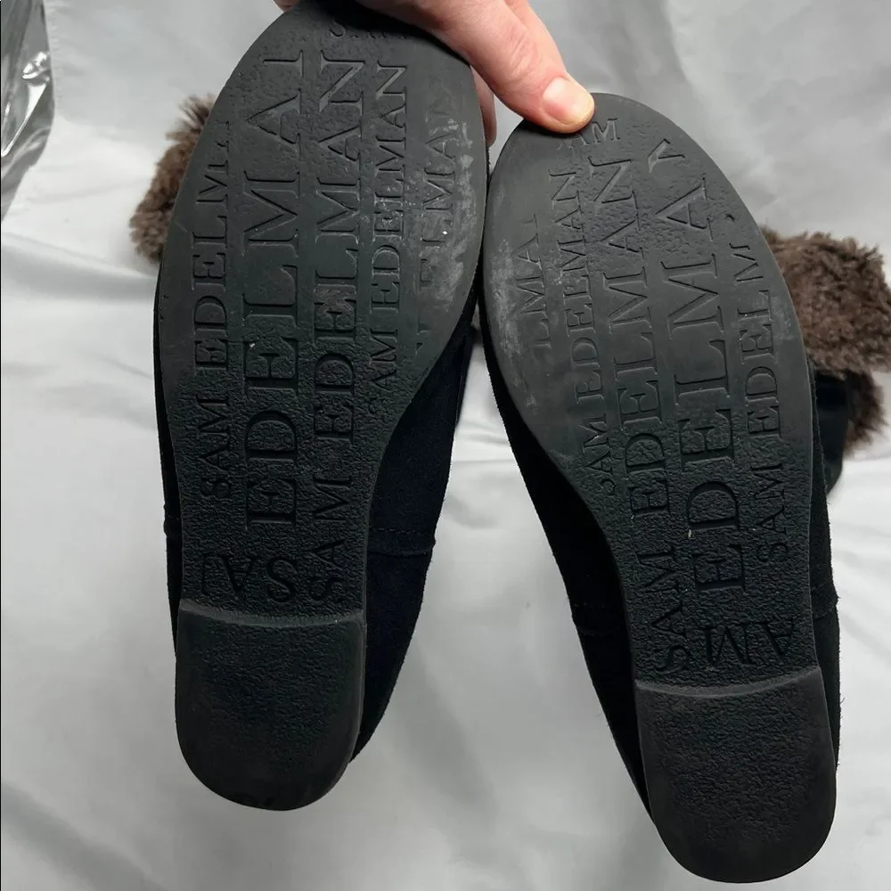 Sam Endelman Orlando Black Suede Faux Fur Fold Over Knee High Boots